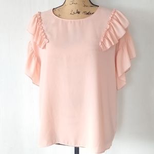 LIBBY EDELMAN blush pink ruffle sleeve blouse